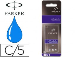 5 cartuchos tinta estilográfica Parker azul real